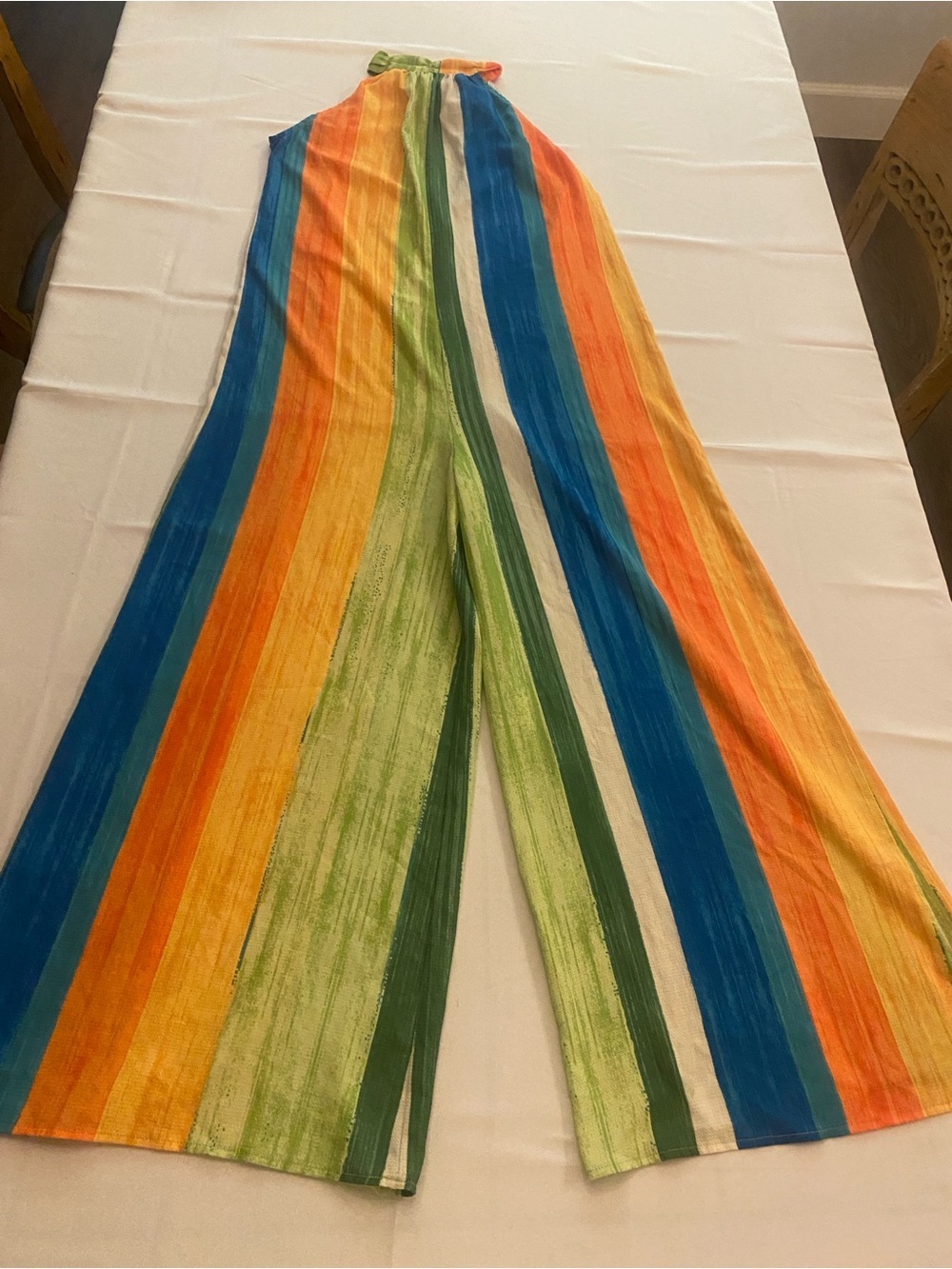 Women’s Rainbow Wide Leg Jumpsuit Peep Hole Back Vibrant Sleeveless size S - Picture 15 of 16